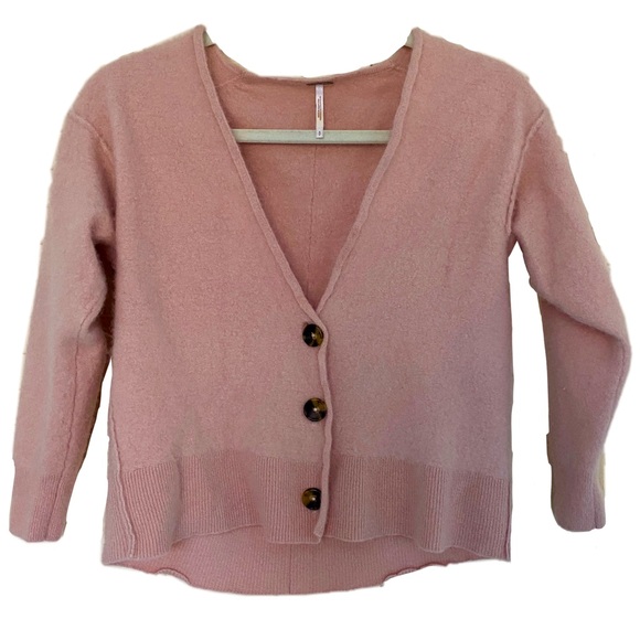 Free People Cashmere Cardigan Pink Button Up Sweater - Picture 1 of 6